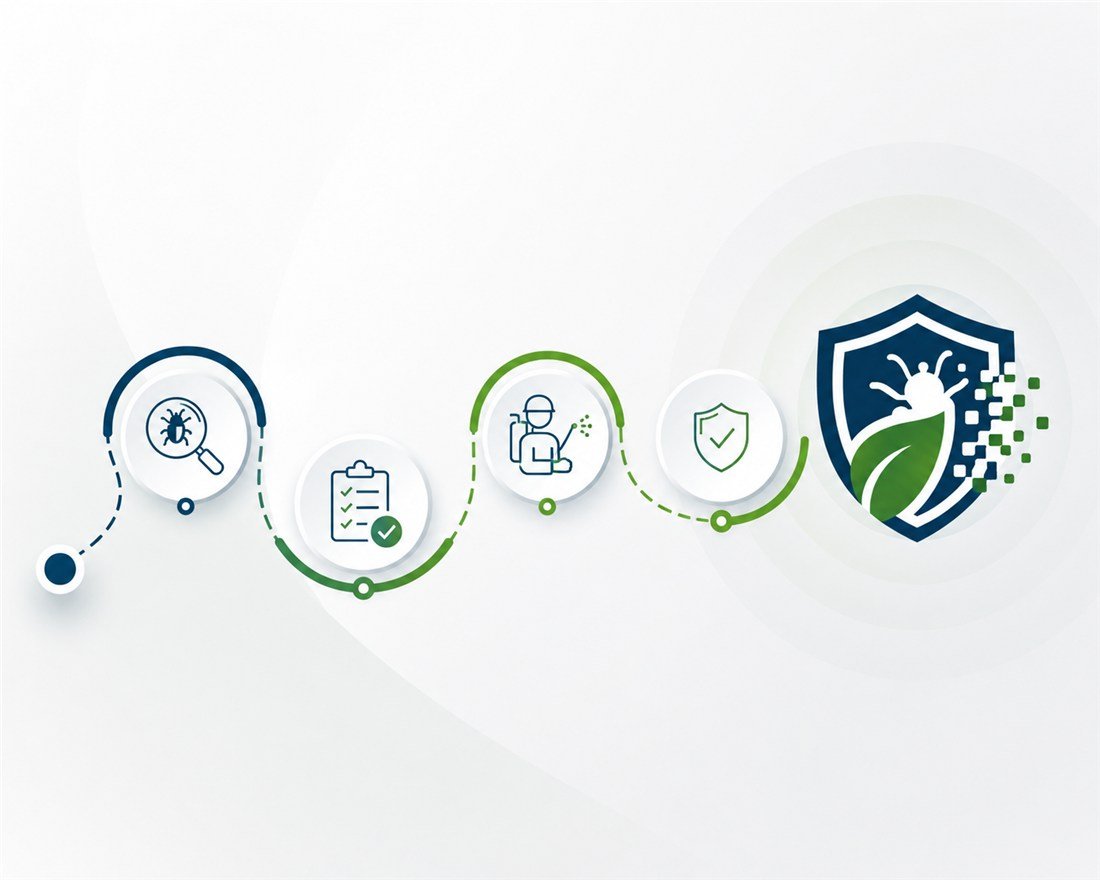 Infográfico do processo de atendimento da BioEscudo Pragas em 4 etapas